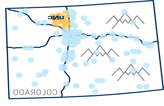 Graphic illustaed map of the state of Colorado.